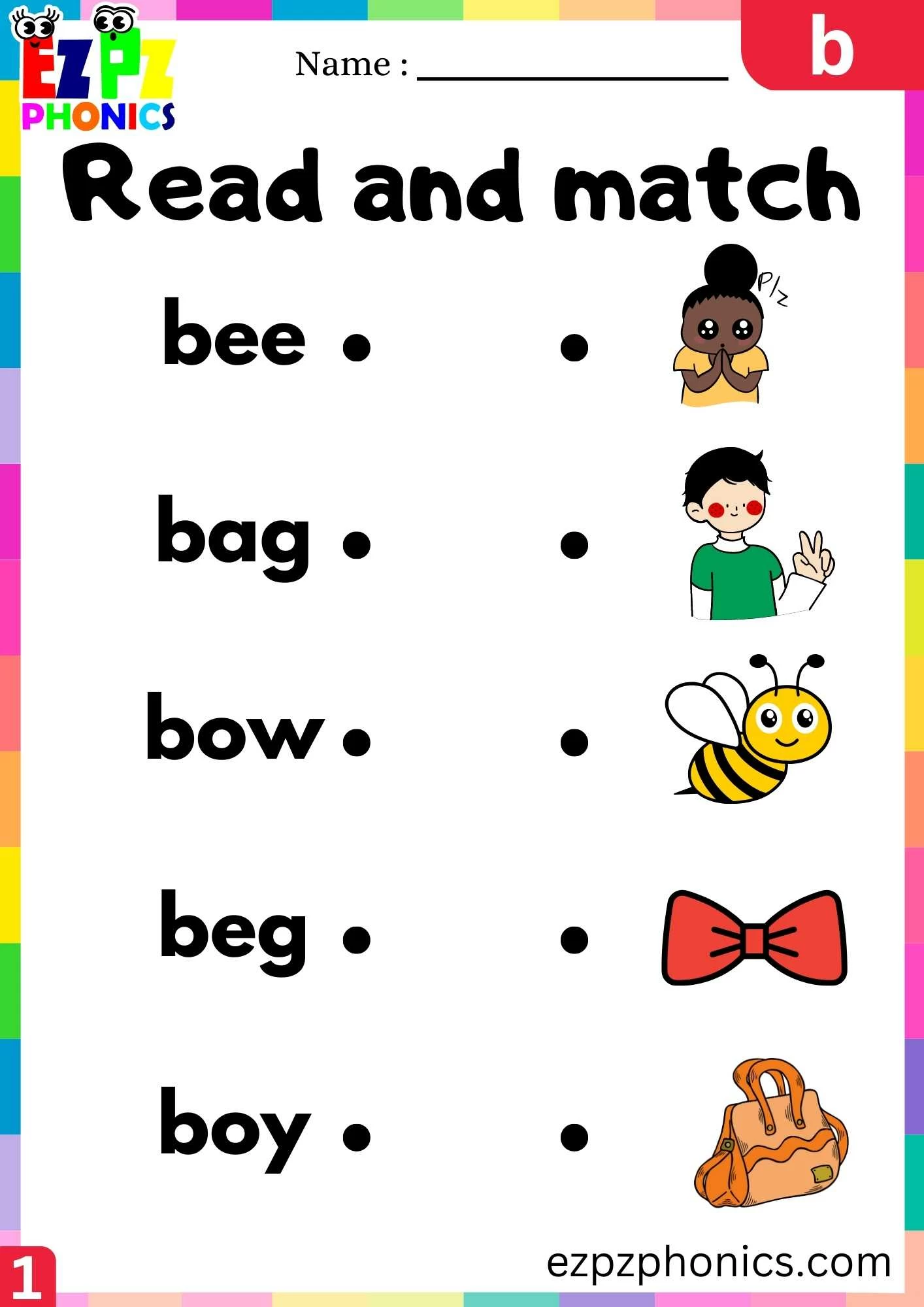 Letter b Read and Match Beginning Sounds Worksheet 